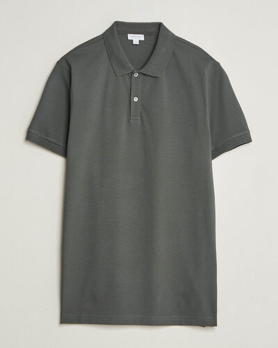 Sunspel Short Sleeve Pique Polo Slate Green