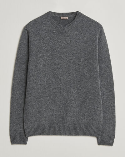 Stenströms Knitted Lambswool Crew Neck Mid Grey Melange