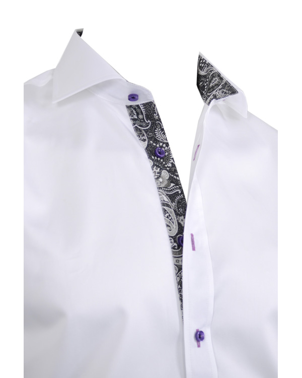 Homme | Chemises | Oscar of Sweden | Skjorta Slim Fit Vit Paisly Kontrast