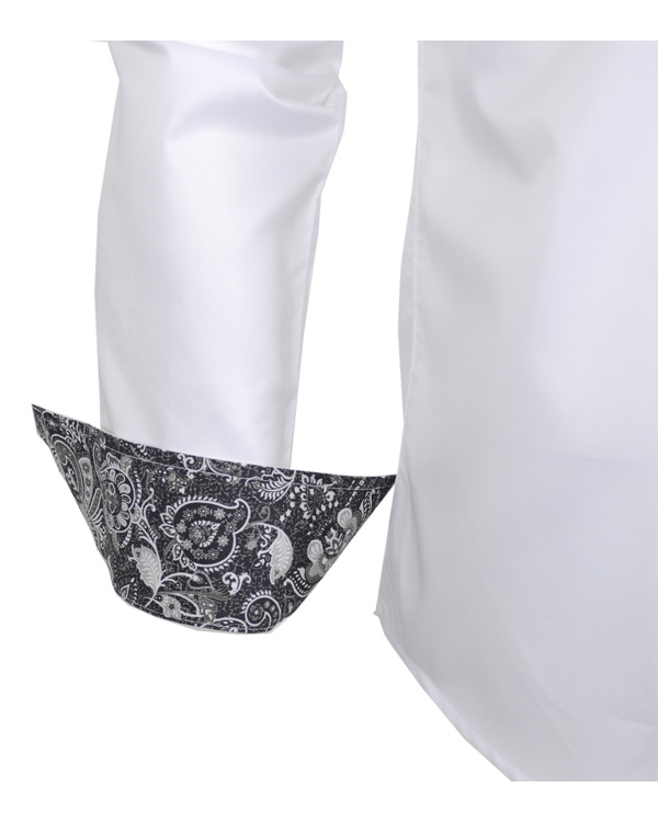 Homme | Chemises | Oscar of Sweden | Skjorta Slim Fit Vit Paisly Kontrast