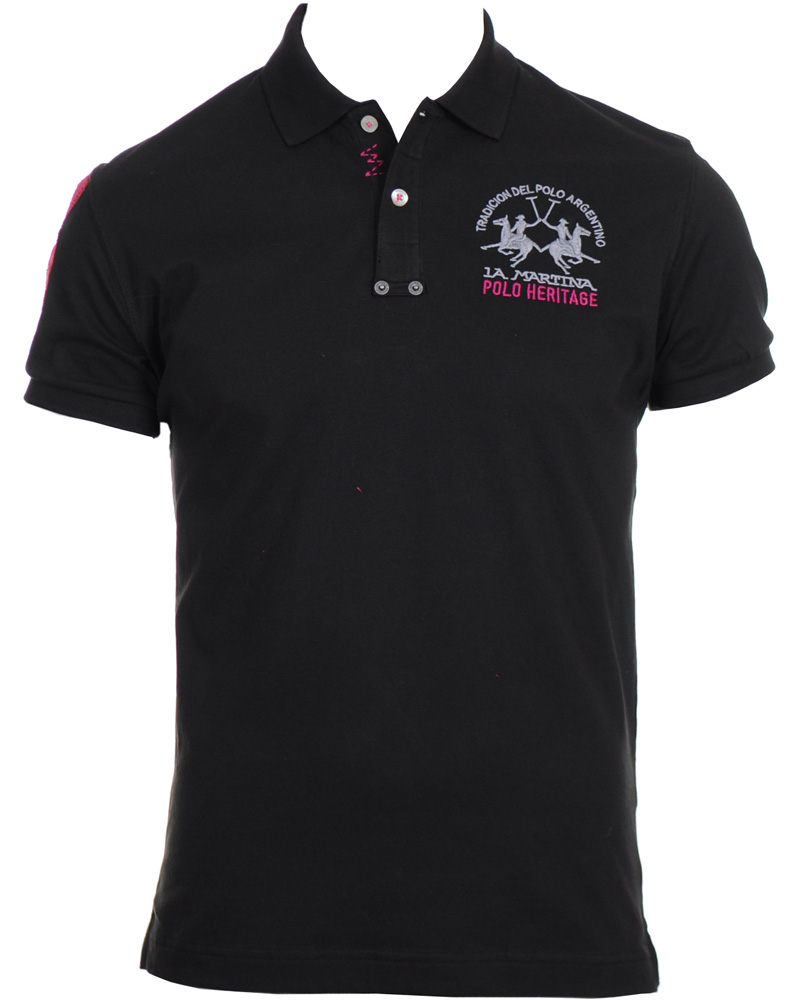 Homme | Polos | La Martina | Replica Piquet Stretch Black
