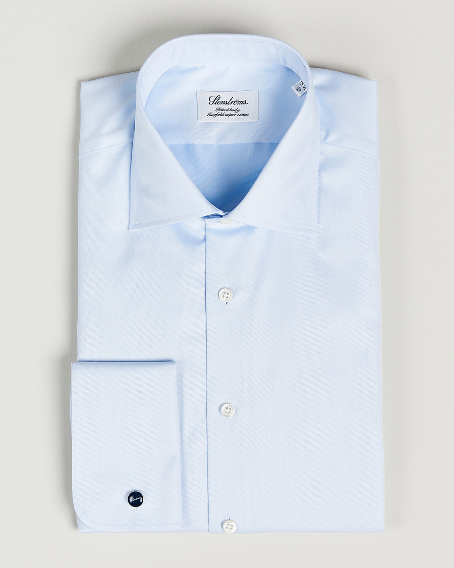 Homme | Chemises | Stenströms | Fitted Body Shirt Double Cuff Blue