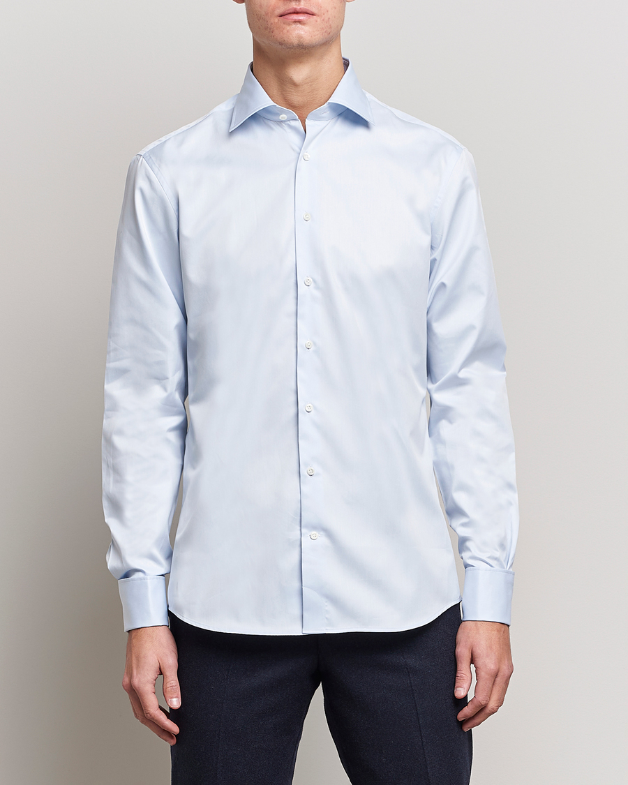Homme | Chemises | Stenströms | Fitted Body Shirt Double Cuff Blue