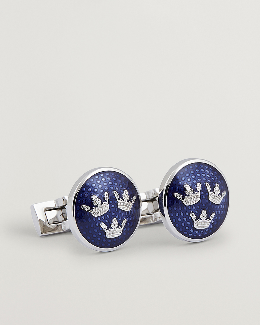 Homme | Skultuna Cuff Links Tre Kronor Silver/Royal Blue | Skultuna | Cuff Links Tre Kronor Silver/Royal Blue