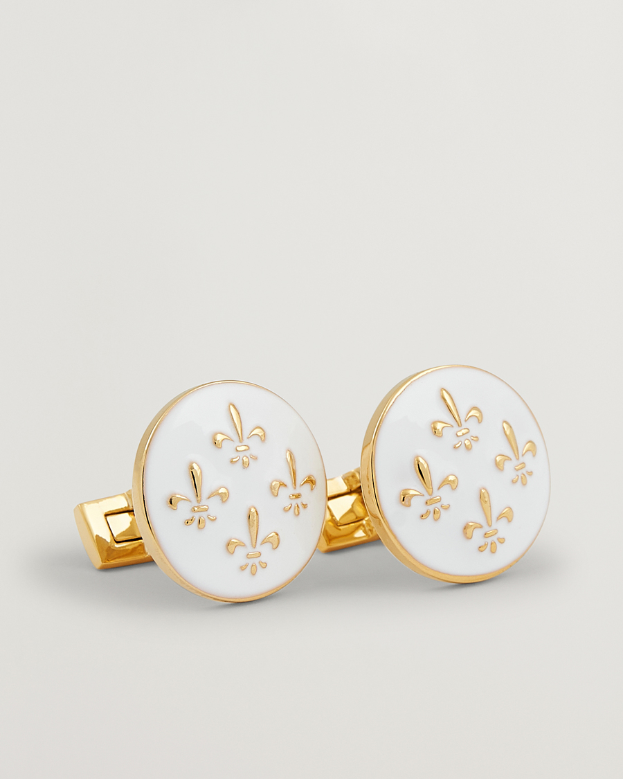 Homme | Skultuna Cuff Links Fleur de Lys Gold/Ivory White | Skultuna | Cuff Links Fleur de Lys Gold/Ivory White