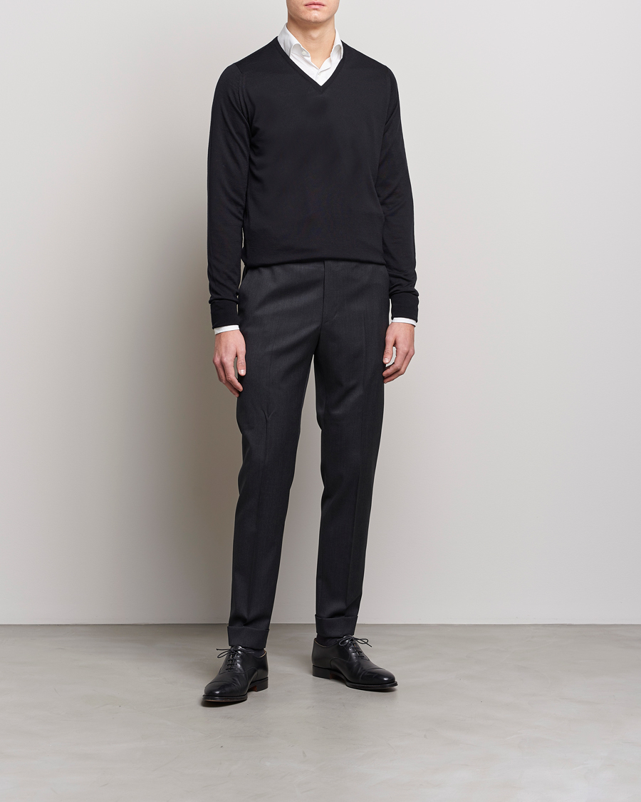 Homme | Pulls Et Tricots | John Smedley | Bobby Extra Fine Merino V-Neck Pullover Black