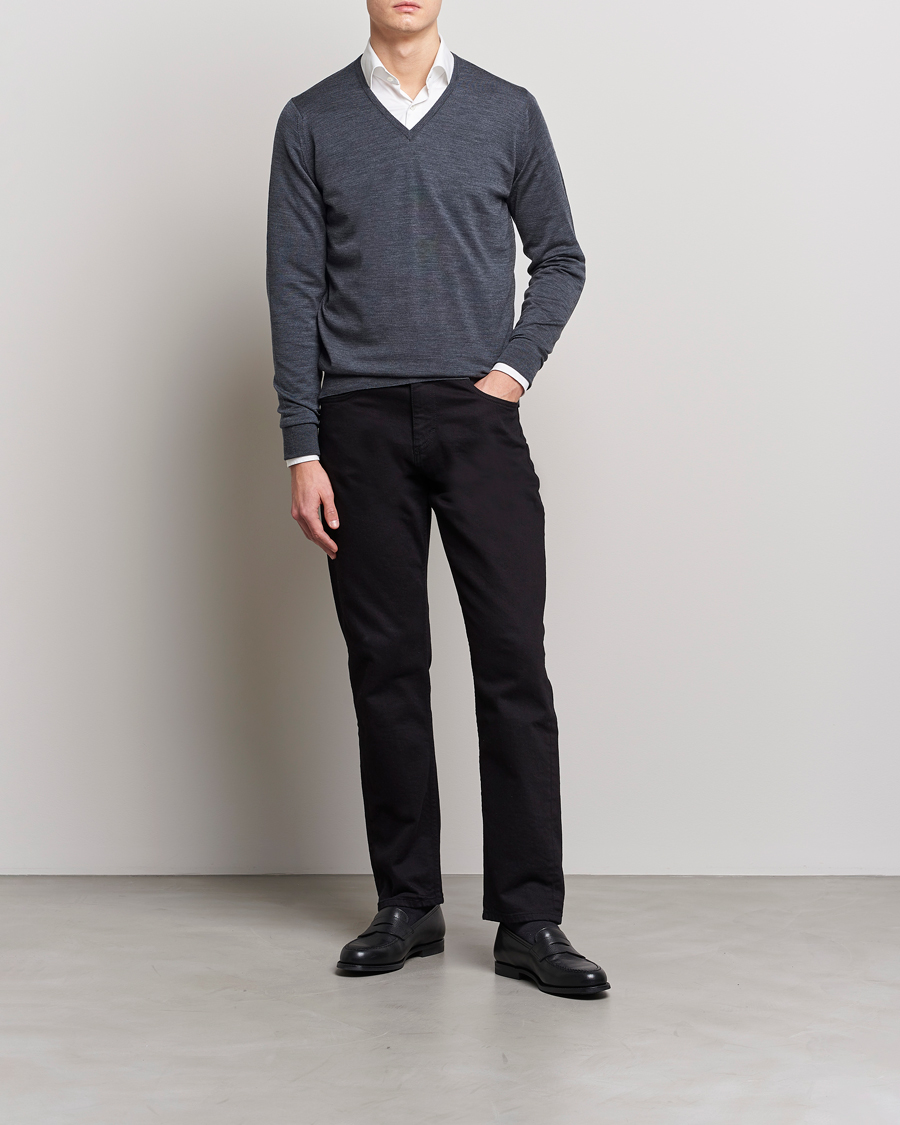 Homme | Pulls Et Tricots | John Smedley | Bobby Extra Fine Merino V-Neck Pullover Charcoal