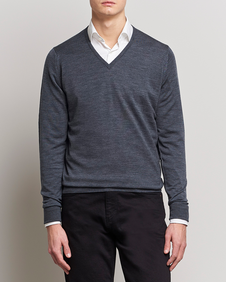 Homme | Pulls Et Tricots | John Smedley | Bobby Extra Fine Merino V-Neck Pullover Charcoal