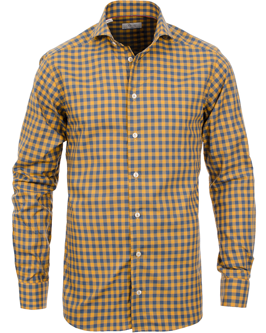 Homme | Chemises | Eton | Slim Fit Shirt Red Ribbon Check Mustard Yellow