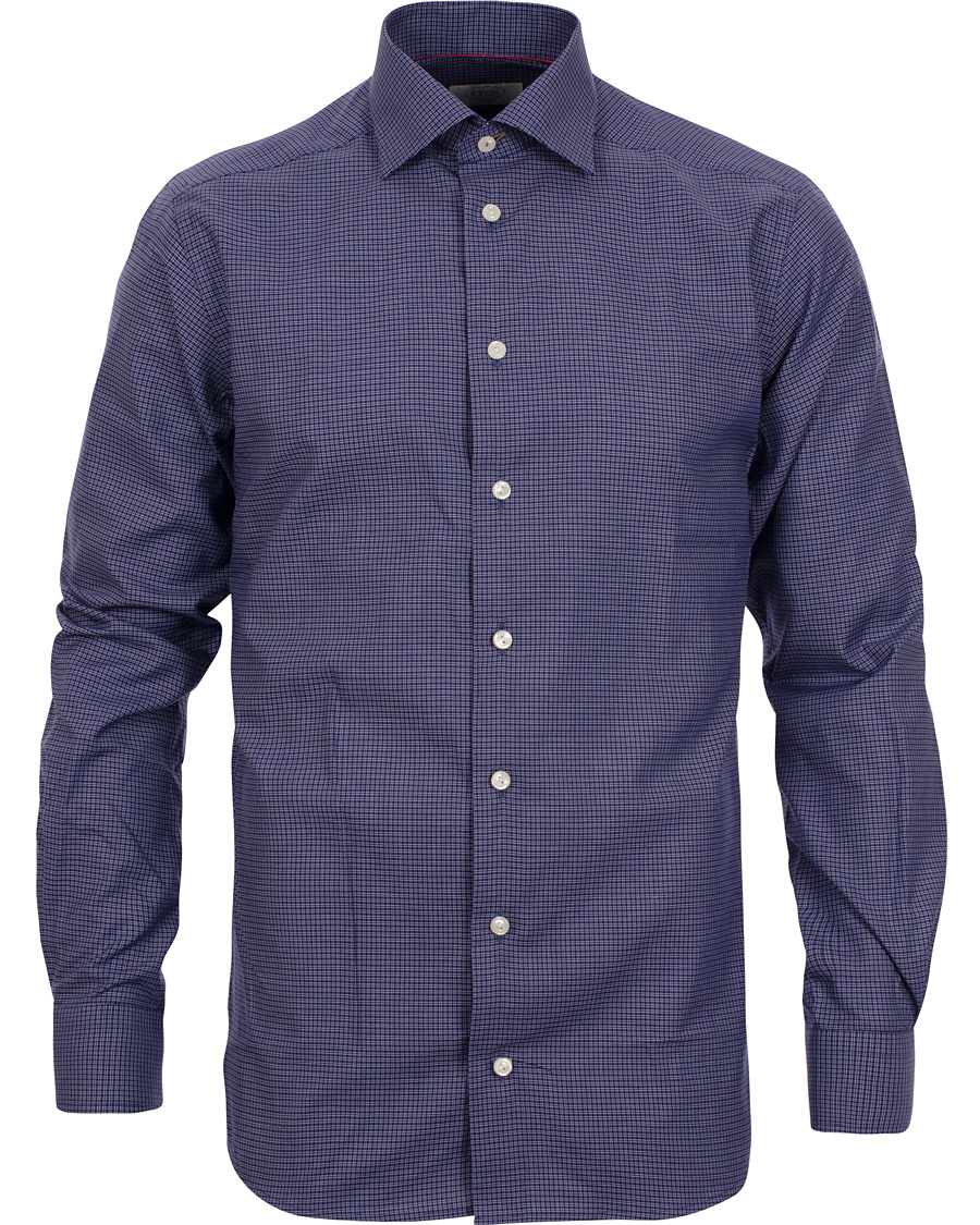 Homme | Chemises | Eton | Slim Fit Shirt Red Ribbon Micro Check Dark Blue