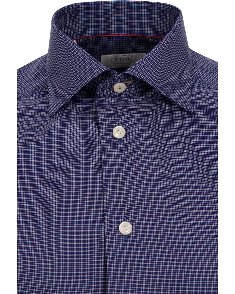 Homme | Chemises | Eton | Slim Fit Shirt Red Ribbon Micro Check Dark Blue