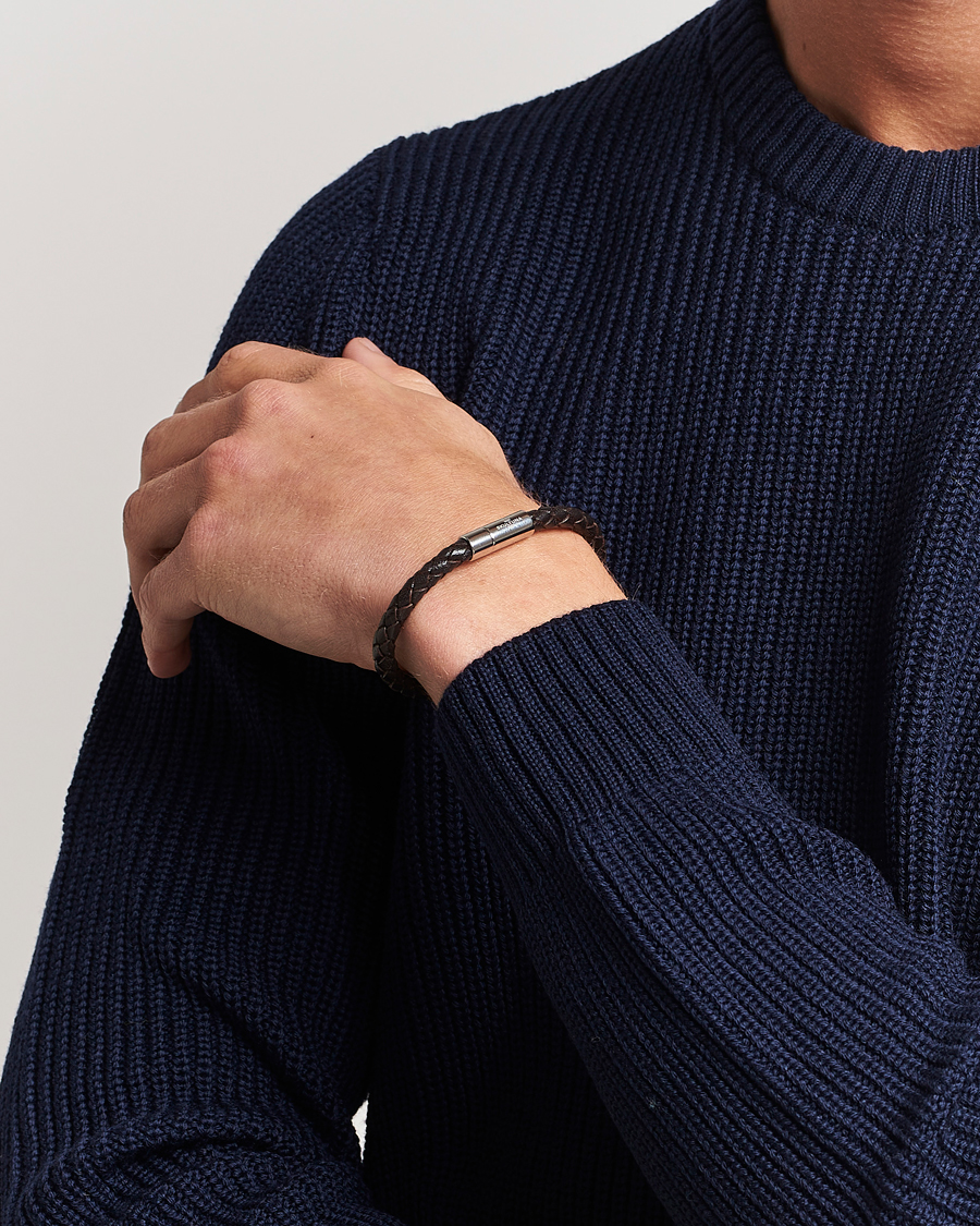 Homme | Bijoux | Skultuna | One Row Leather Bracelet Dark Brown Steel