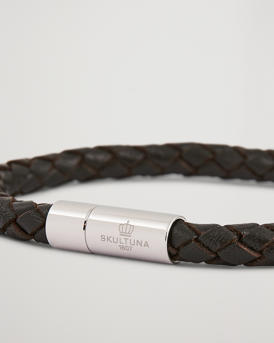 Homme | Bijoux | Skultuna | One Row Leather Bracelet Dark Brown Steel