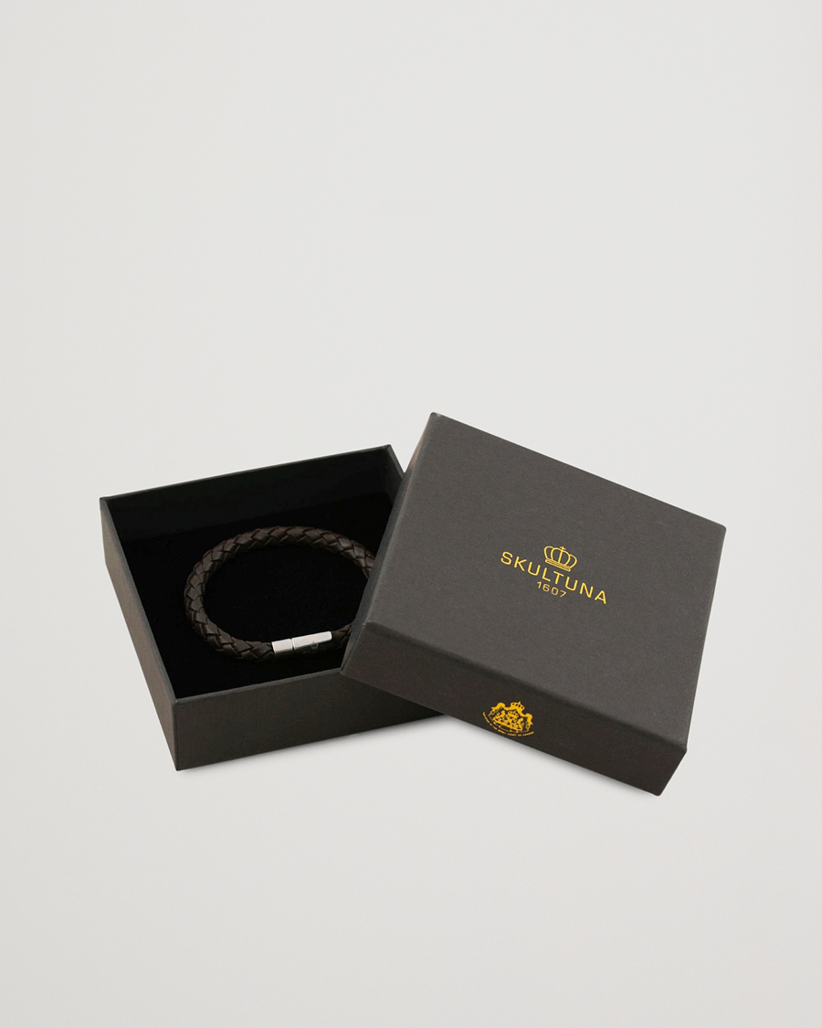 Homme | Bijoux | Skultuna | One Row Leather Bracelet Dark Brown Steel