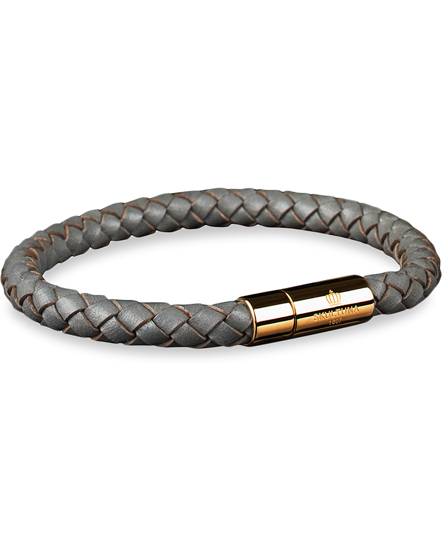 Homme | Skultuna One Row Leather Bracelet Grey Gold | Skultuna | One Row Leather Bracelet Grey Gold
