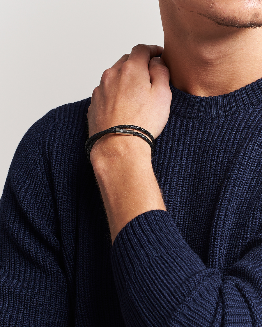 Homme | Bijoux | Skultuna | Two Row Leather Bracelet Black Steel
