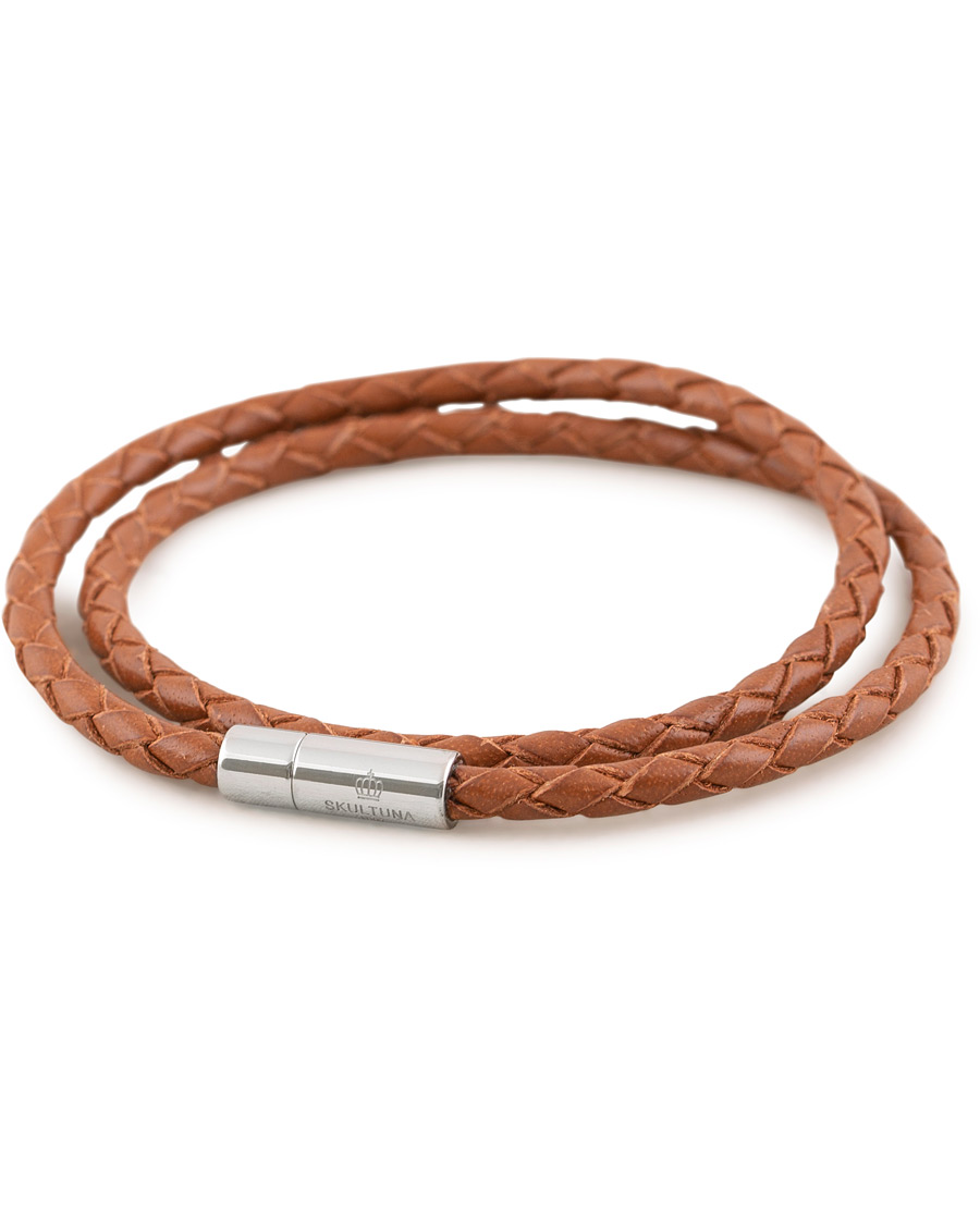 Homme | Skultuna Two Row Leather Bracelet Brown Steel | Skultuna | Two Row Leather Bracelet Brown Steel