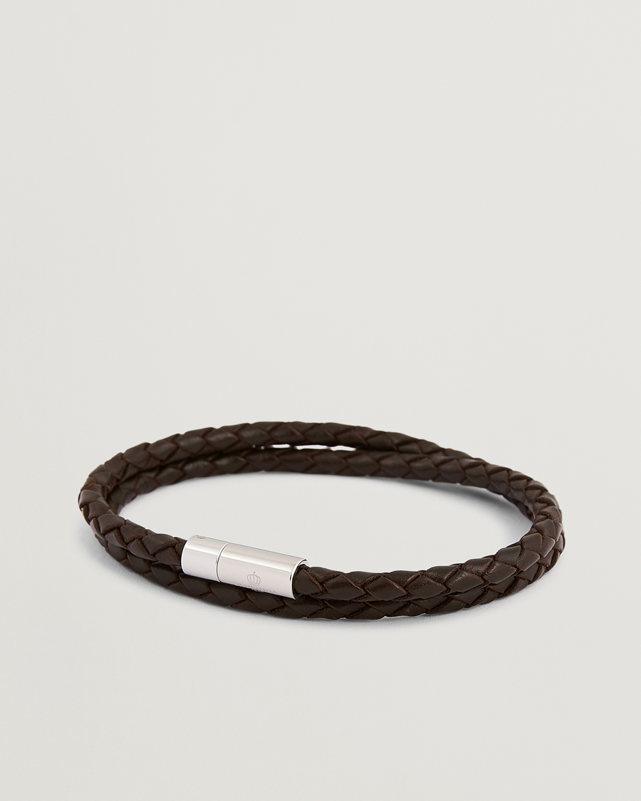 Homme | Skultuna Two Row Leather Bracelet Dark Brown Steel | Skultuna | Two Row Leather Bracelet Dark Brown Steel