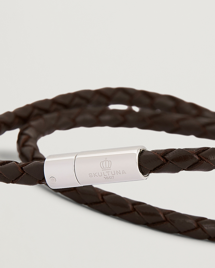 Homme | Skultuna Two Row Leather Bracelet Dark Brown Steel | Skultuna | Two Row Leather Bracelet Dark Brown Steel