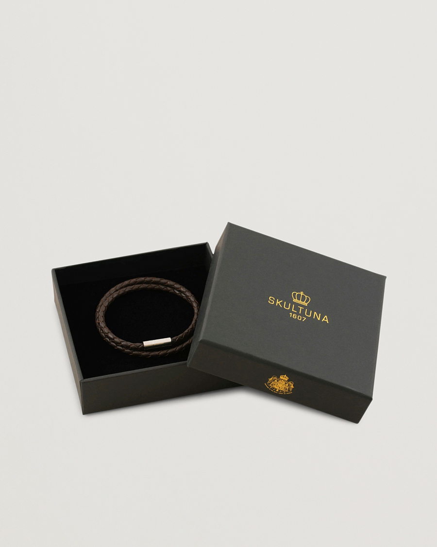 Homme | Skultuna Two Row Leather Bracelet Dark Brown Steel | Skultuna | Two Row Leather Bracelet Dark Brown Steel
