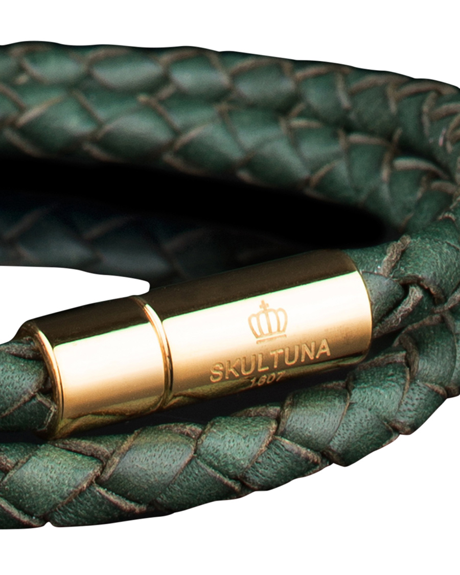 Homme | Skultuna Two Row Leather Bracelet Dark Green Gold | Skultuna | Two Row Leather Bracelet Dark Green Gold