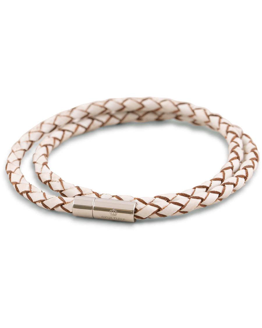 Homme | Skultuna Two Row Leather Bracelet White Silver | Skultuna | Two Row Leather Bracelet White Silver
