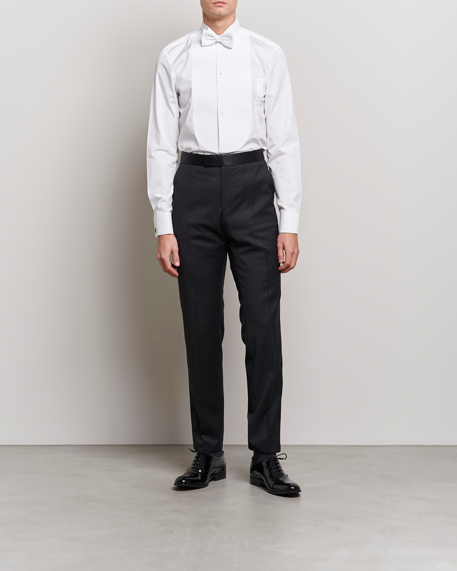 Homme | Cravate Noire | Stenströms | Slimline Astoria Stand Up Collar Evening Shirt White