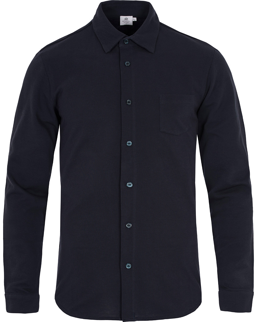 Homme | Chemises | Sunspel | Long Sleeve Pique Shirt Navy