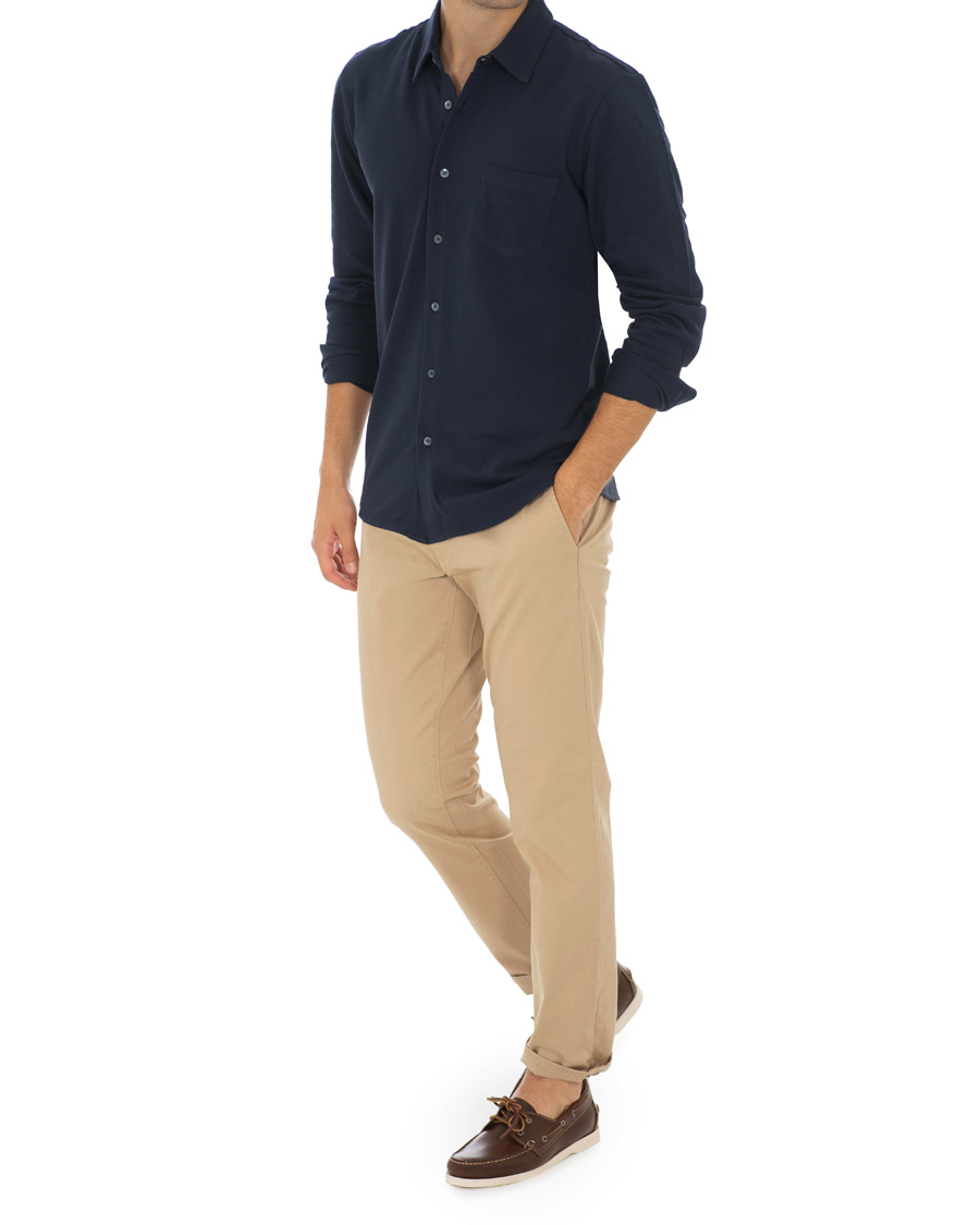 Homme | Chemises | Sunspel | Long Sleeve Pique Shirt Navy