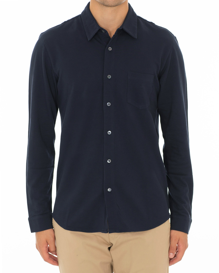 Homme | Chemises | Sunspel | Long Sleeve Pique Shirt Navy