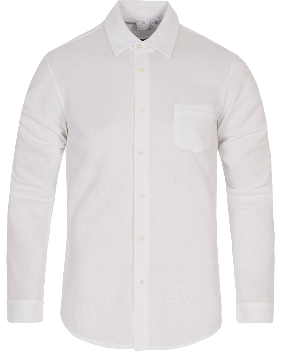 Homme | Chemises | Sunspel | Long Sleeve Pique Shirt White
