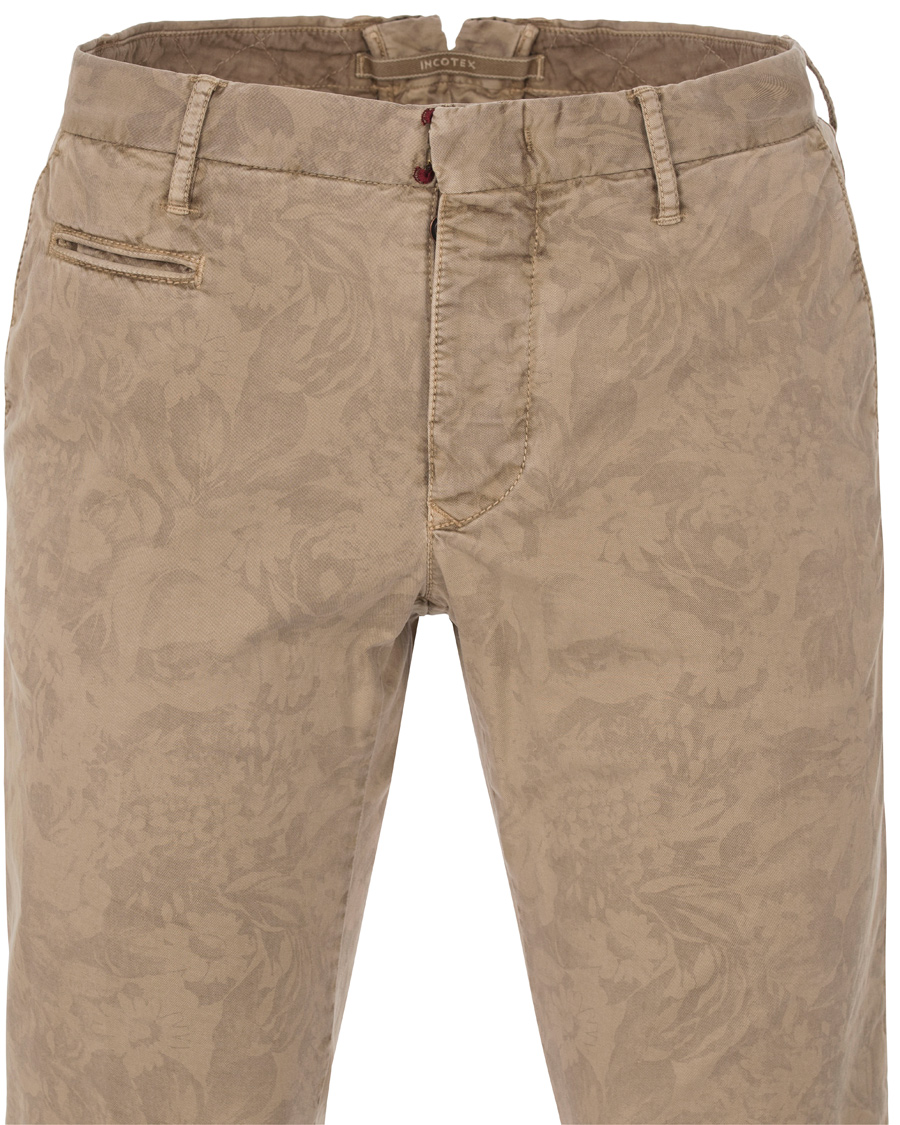 Homme | Pantalons | Incotex | Slim Fit Overdyed Printed Flower Slacks Khaki