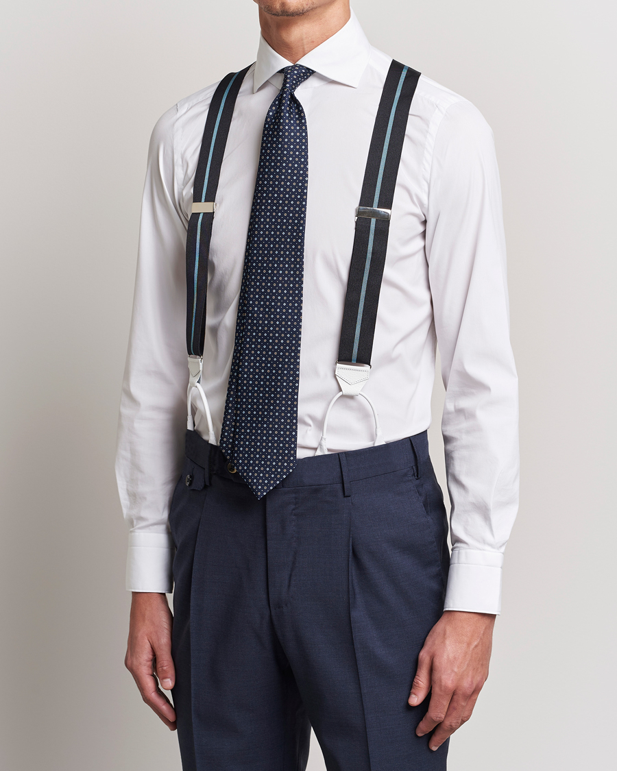 Homme | Stylesegment formal | Albert Thurston | Thin Stripe Braces 40mm Black/Sky