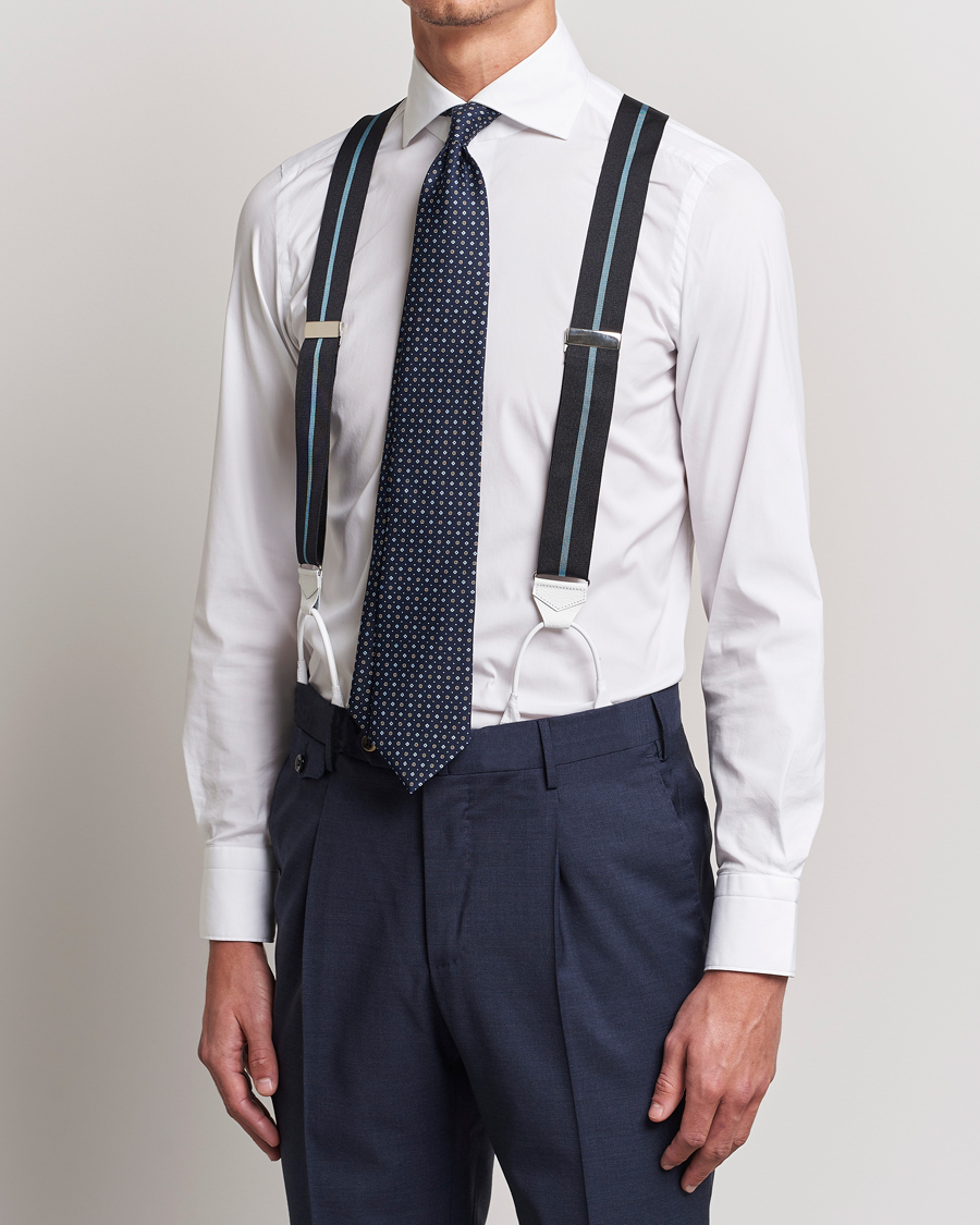 Homme | Albert Thurston Thin Stripe Braces 40mm Black/Sky | Albert Thurston | Thin Stripe Braces 40mm Black/Sky