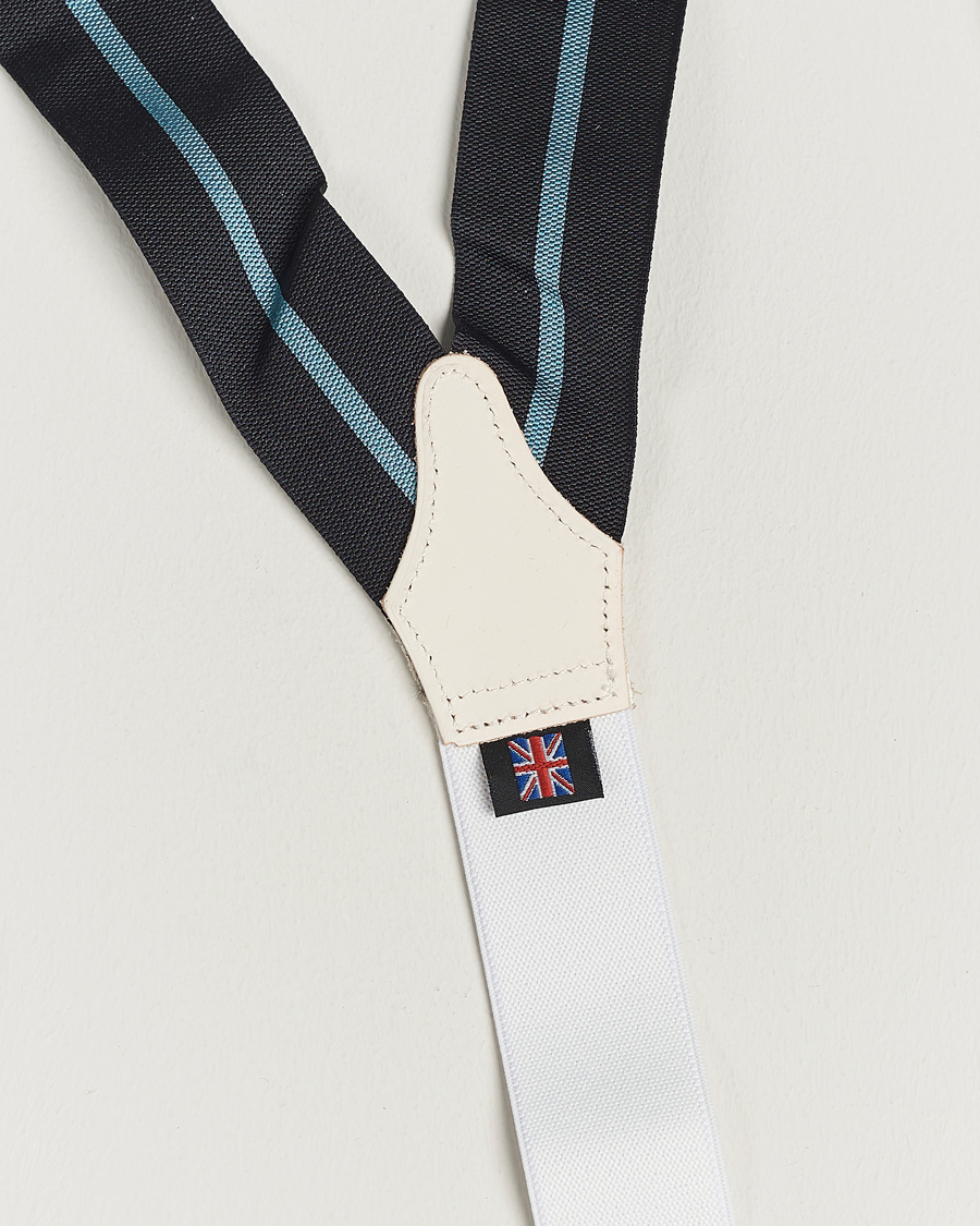 Homme | Albert Thurston Thin Stripe Braces 40mm Black/Sky | Albert Thurston | Thin Stripe Braces 40mm Black/Sky