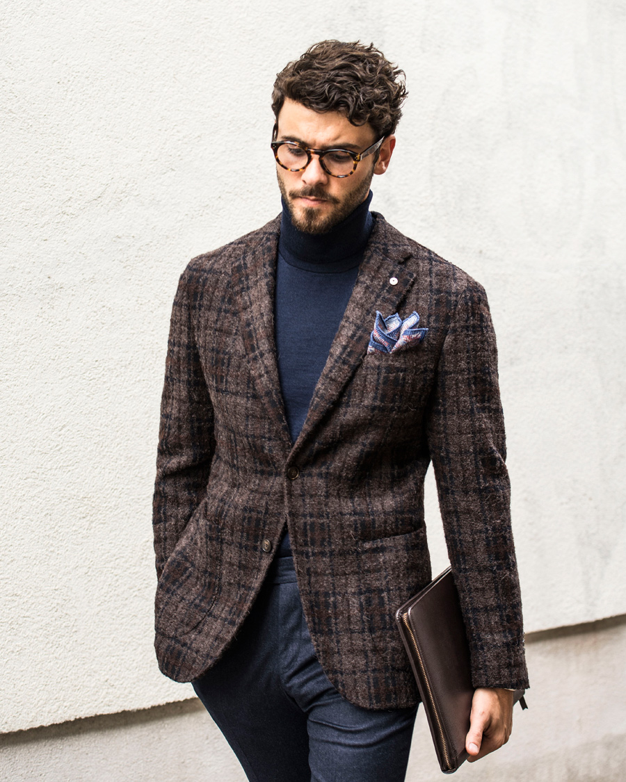 Homme | Blazers | L.B.M. 1911 | Jack Regular Wool Bouclé Check Blazer Dark Brown