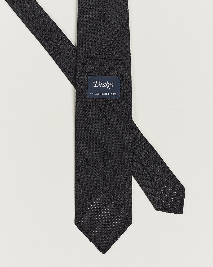 Homme | Drake's Silk Grenadine Handrolled 8 cm Tie Black | Drake's | Silk Grenadine Handrolled 8 cm Tie Black