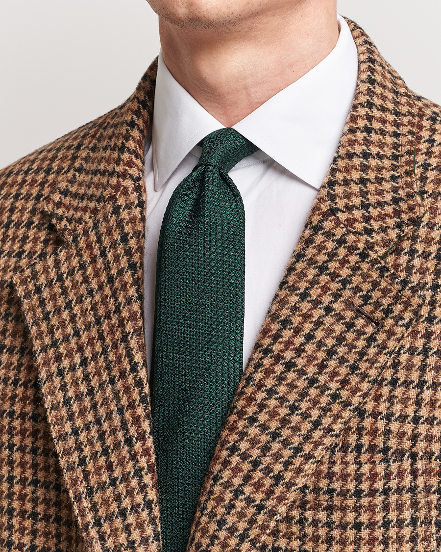 Homme | Cravates | Drake's | Silk Grenadine Handrolled 8 cm Tie Green