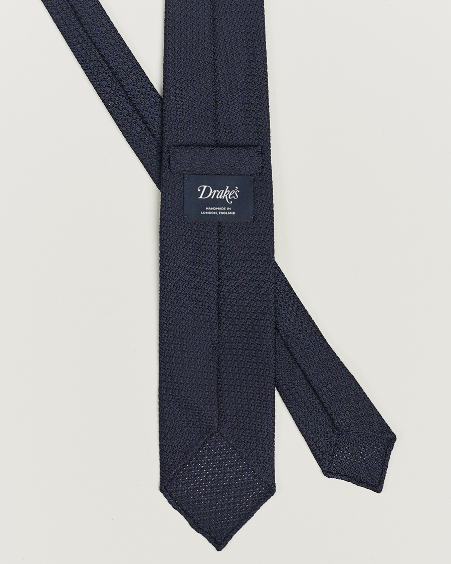 Homme | Cravates | Drake's | Large Knot Handrolled Grenadine Silk Tie Navy