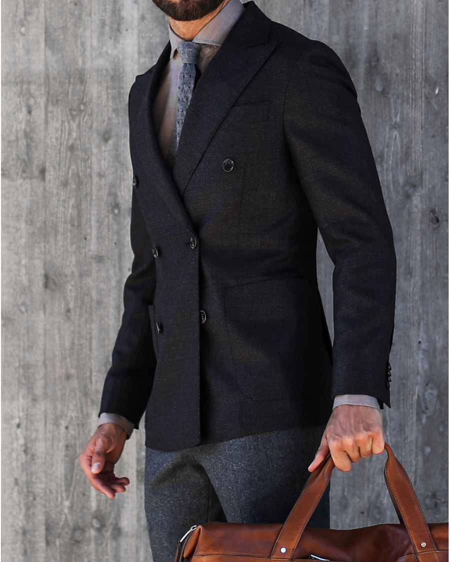 Homme | Blazers | Oscar Jacobson | Erik Double Breasted Super 120's Blazer Dark Brown