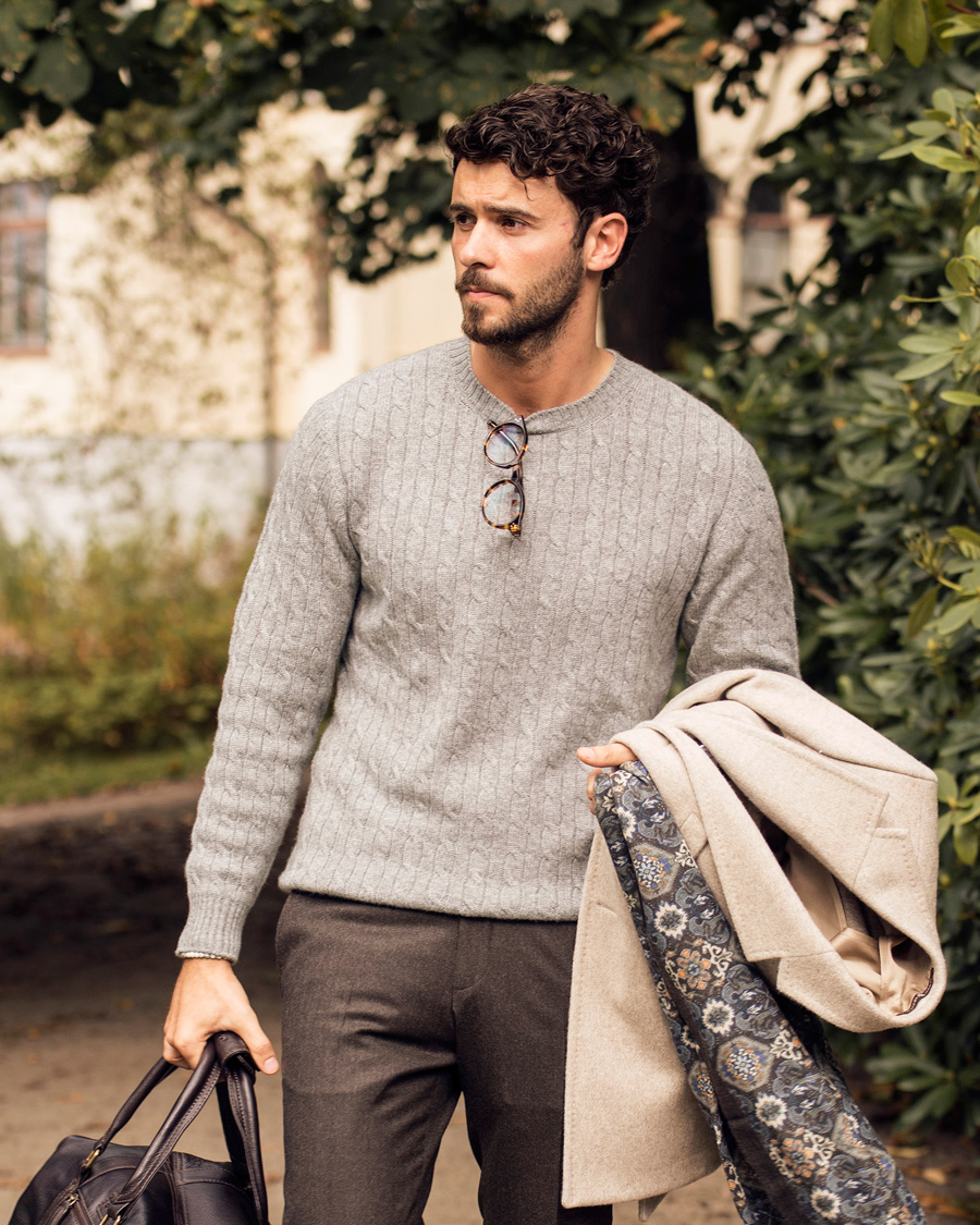 Homme | Pulls Et Tricots | Johnstons of Elgin | Cashmere Cable Crew Neck Light Grey