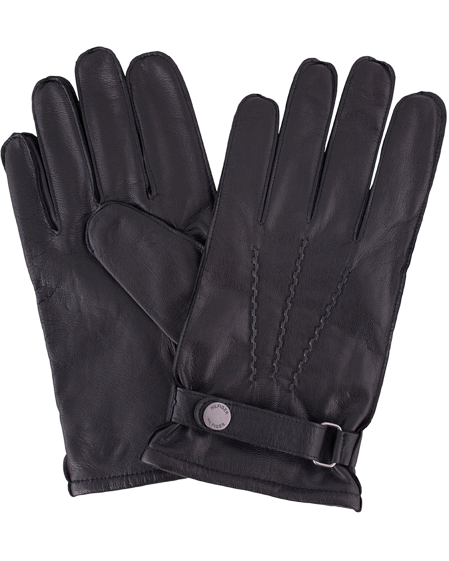 Homme | Tommy Hilfiger Ferron Leather Gloves Flag Black | Tommy Hilfiger | Ferron Leather Gloves Flag Black