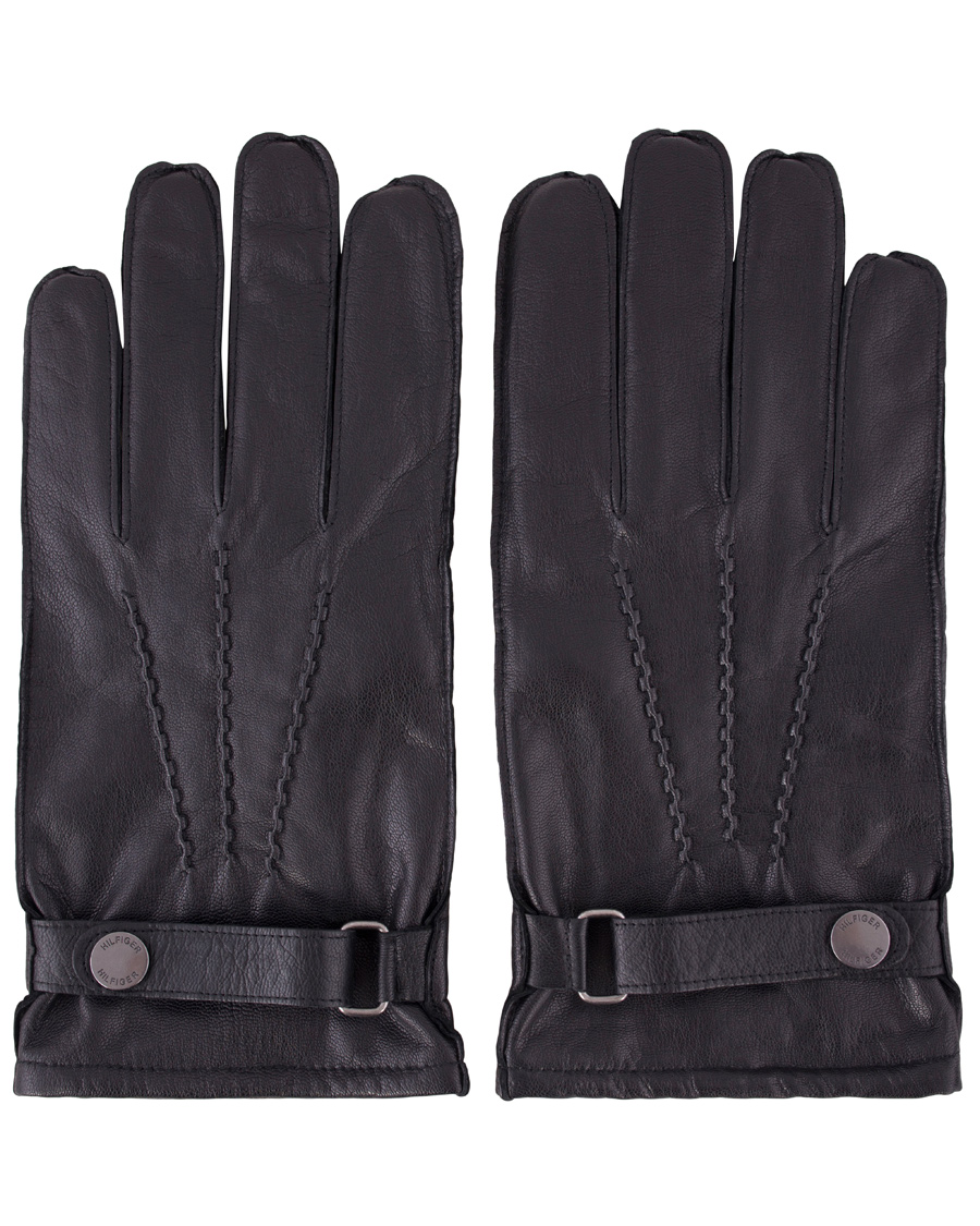 Homme | Tommy Hilfiger Ferron Leather Gloves Flag Black | Tommy Hilfiger | Ferron Leather Gloves Flag Black