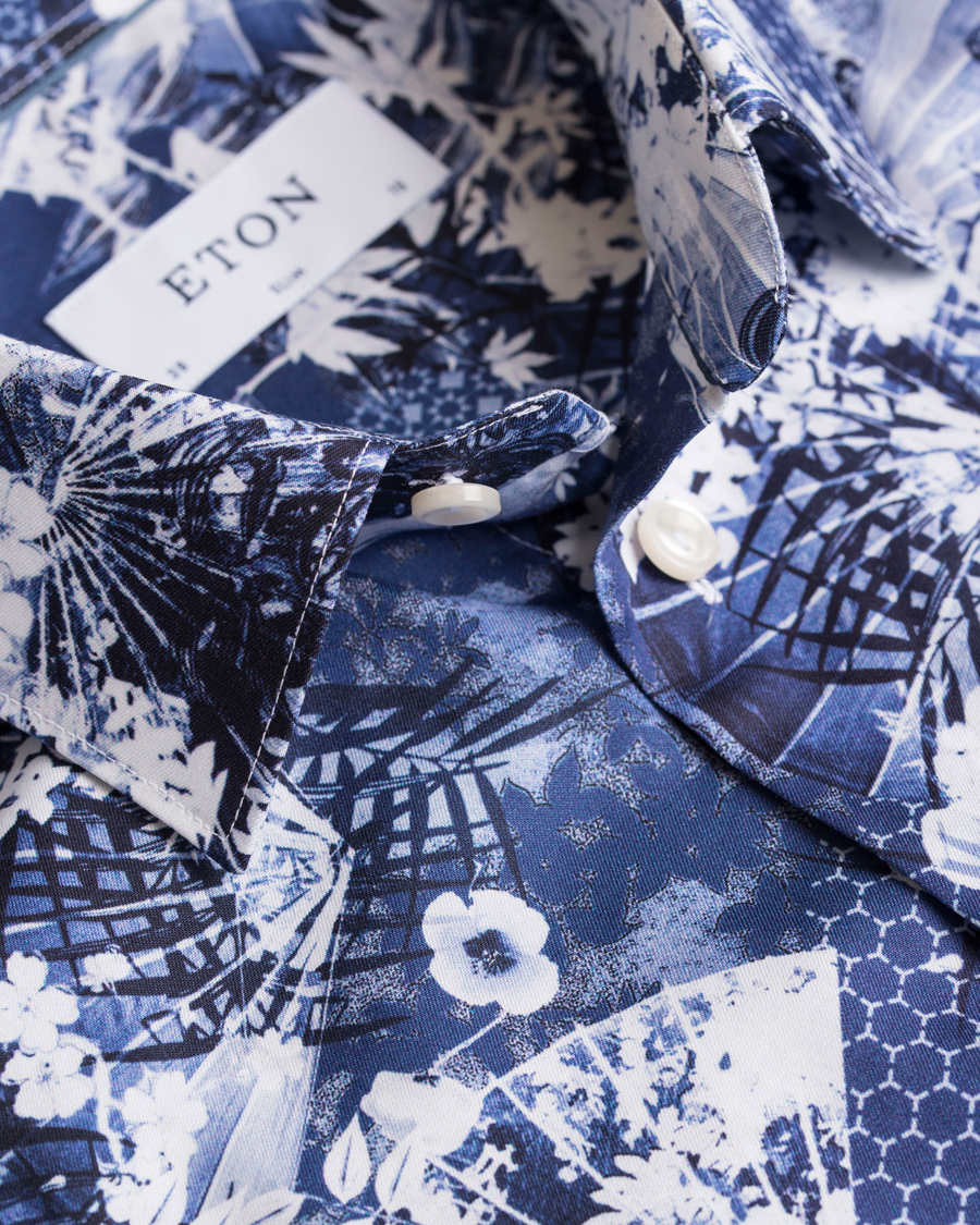 Homme | Chemises | Eton | Slim Fit Flower Twill Shirt Blue