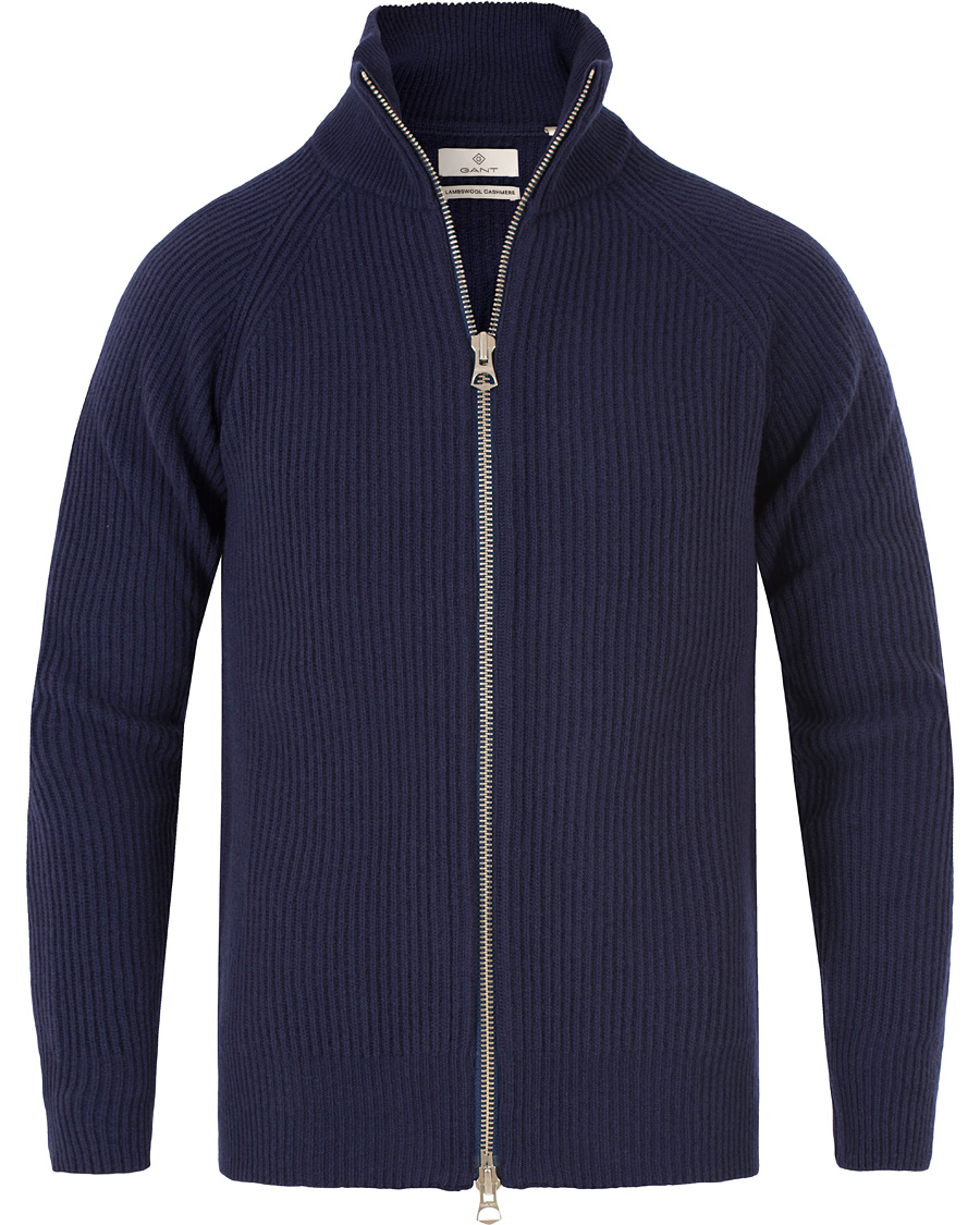 Homme | Pulls Et Tricots | GANT Diamond G | Lambswool/Cashmere Zip Trough Luminary Navy
