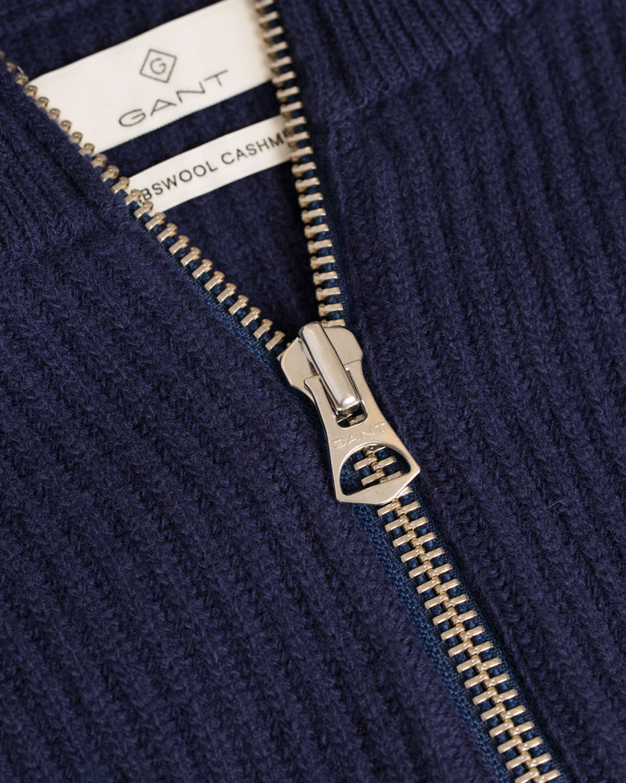 Homme | Pulls Et Tricots | GANT Diamond G | Lambswool/Cashmere Zip Trough Luminary Navy
