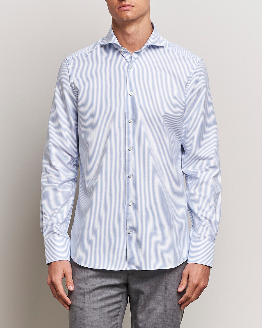 Homme | Chemises | Stenströms | 1899 Slimline Supima Cotton Striped Shirt White/Blue