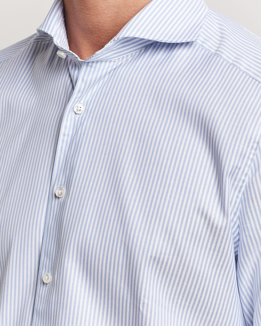 Homme | Chemises | Stenströms | 1899 Slimline Supima Cotton Striped Shirt White/Blue