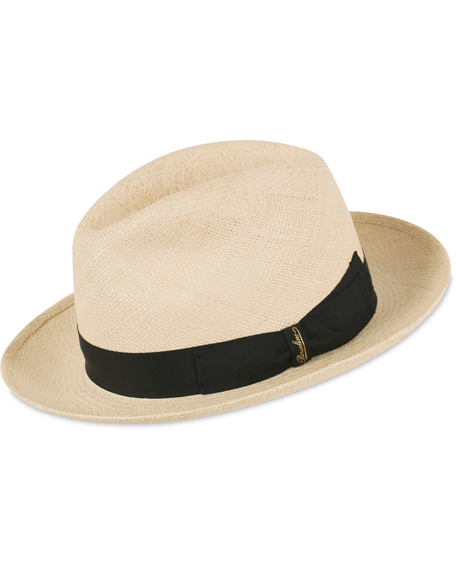Homme | Borsalino Panama Quito Hat With Medium Brim Natural With Black | Borsalino | Panama Quito Hat With Medium Brim Natural With Black