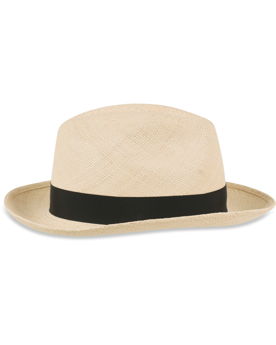Homme | Borsalino Panama Quito Hat With Medium Brim Natural With Black | Borsalino | Panama Quito Hat With Medium Brim Natural With Black